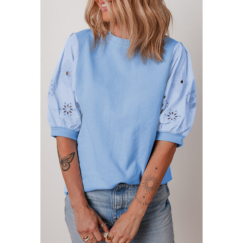 Damen T-Shirt mit puffärmeligen Designs und bestickten Akzenten Drune