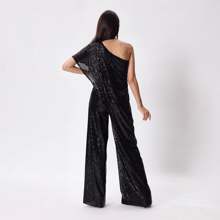 Damen Einseitiger Pailletten Jumpsuit mit weiter Hose Drune