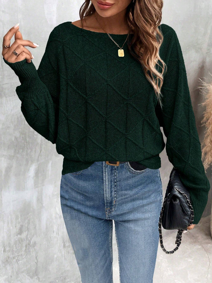 Damen Modischer Strickpullover mit modernem Rautenmuster und weitem Schnitt Drune
