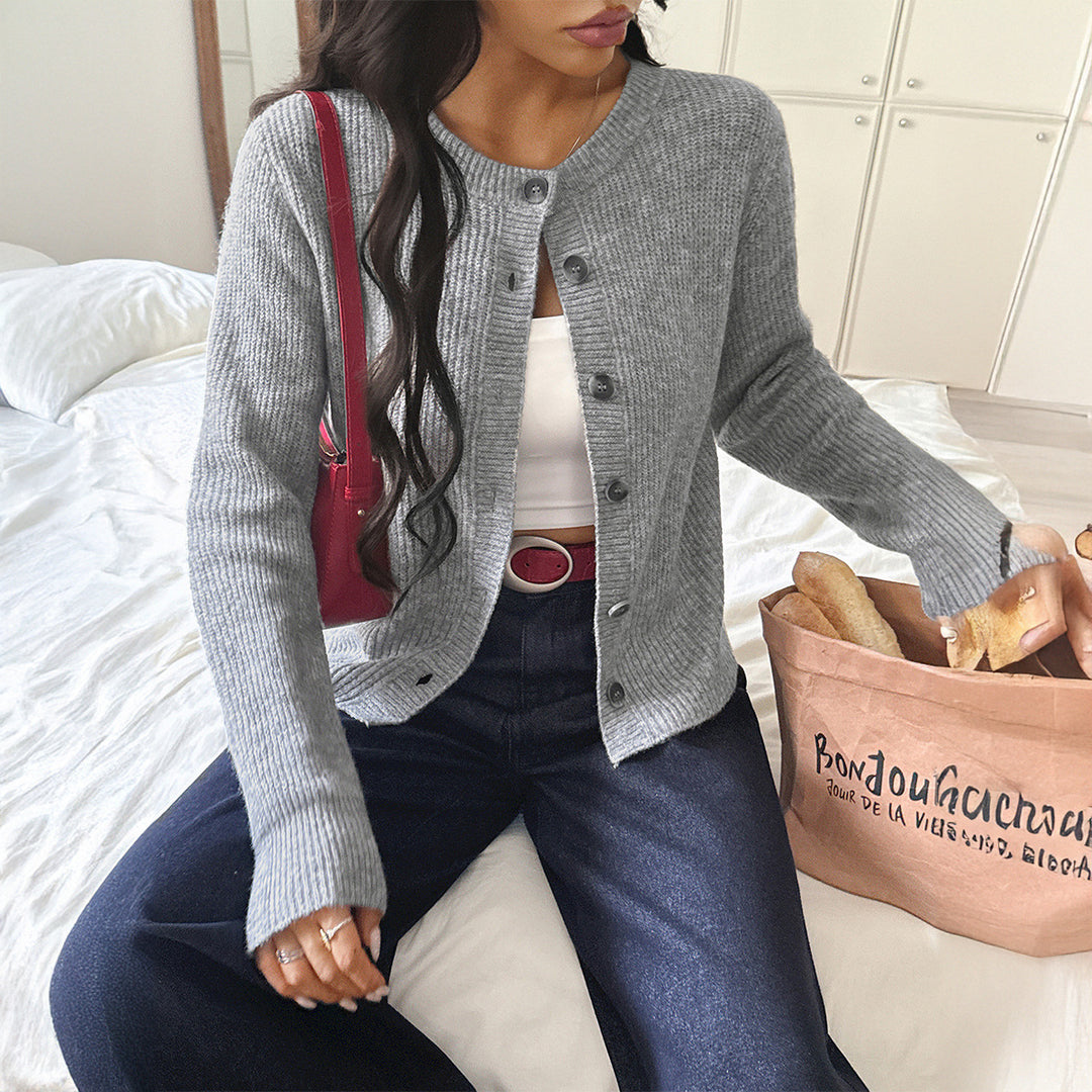 Damen Strickjacke mit Knopfleiste und voluminösen Ärmeln Drune