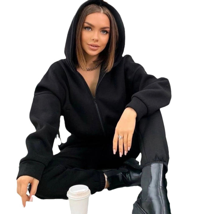 Damen nan weiches Reißverschluss-Hoodie und taillierte Komfort-Jogginghose Set mit innenliegendem Fleece Drune