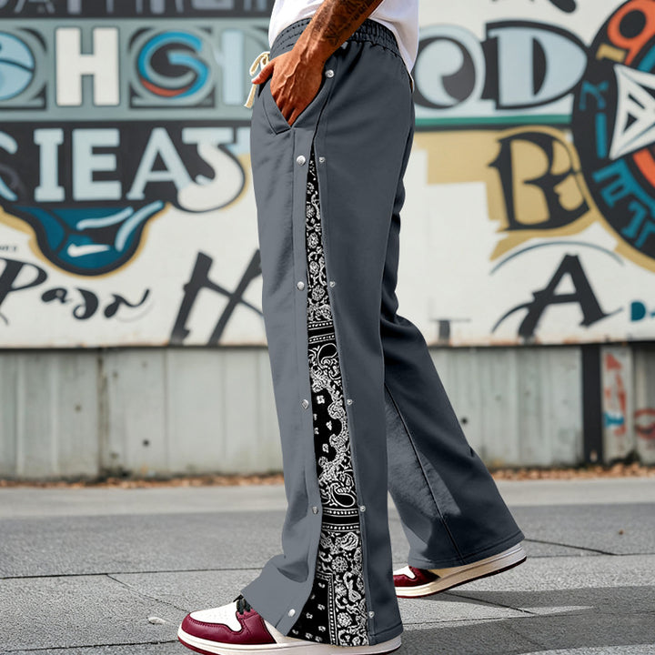 Herren nan weit geschnittene Snap-Front Jogginghose mit Paisley-Seiteneinsatz und elastischem Komfortbund Drune