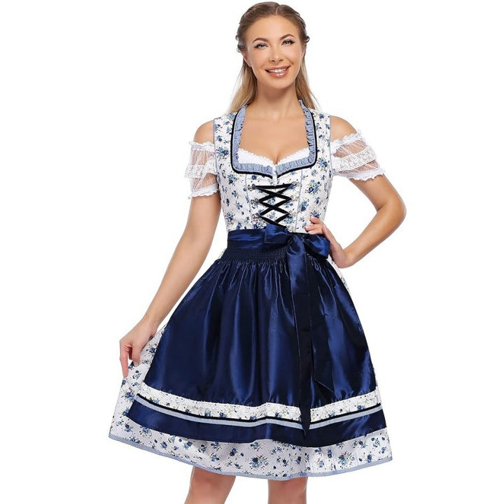 Damen nan traditionelles Dirndlkleid mit Herzausschnitt, korsettähnlicher Schnürung und kariertem Schürzenrock Drune