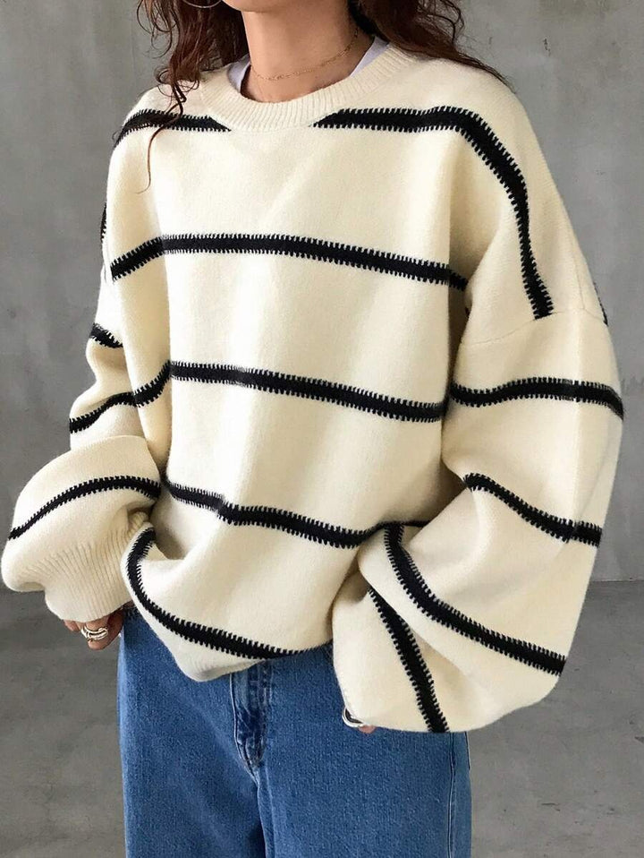 Damen Modischer Oversized-Pullover mit Streifenmuster und weitem Schnitt Drune