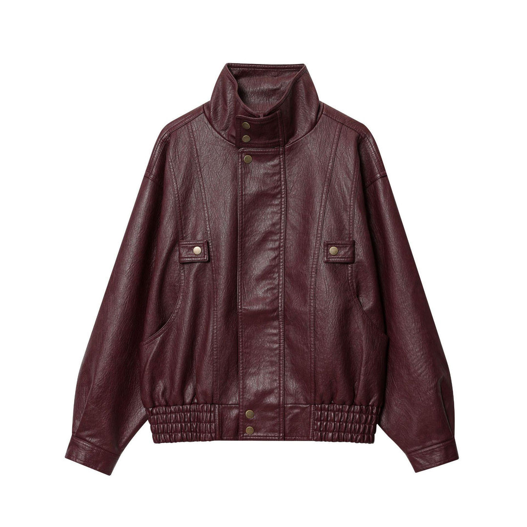 Damen Kunstlederjacke mit hohem Kragen und praktischen Taschen Drune