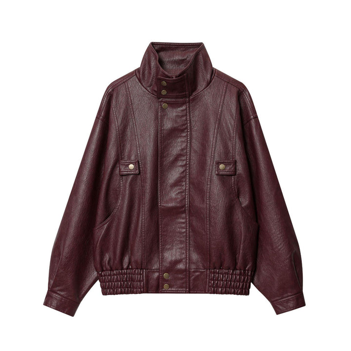 Damen Kunstlederjacke mit hohem Kragen und praktischen Taschen Drune