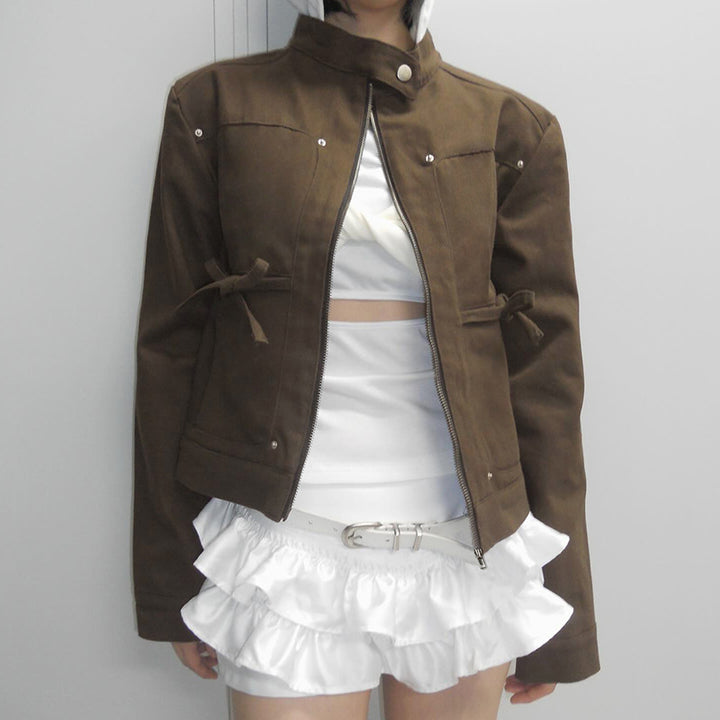 Damen nan taillierte Kurzjacke mit Stehkragen, Epauletten, Taillenriegeln und durchgehendem Reißverschluss Drune