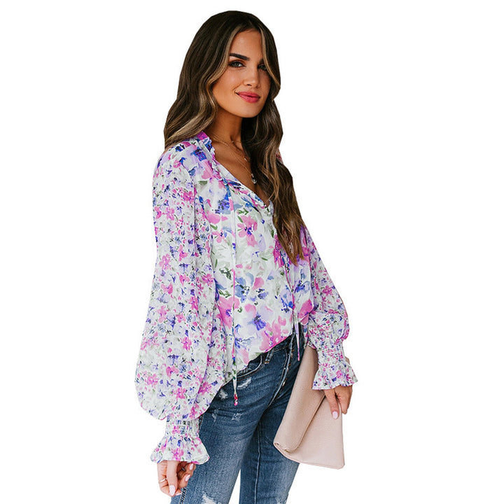 Damen Floral gemustertes Blusenoberteil mit weiten Ärmeln Drune