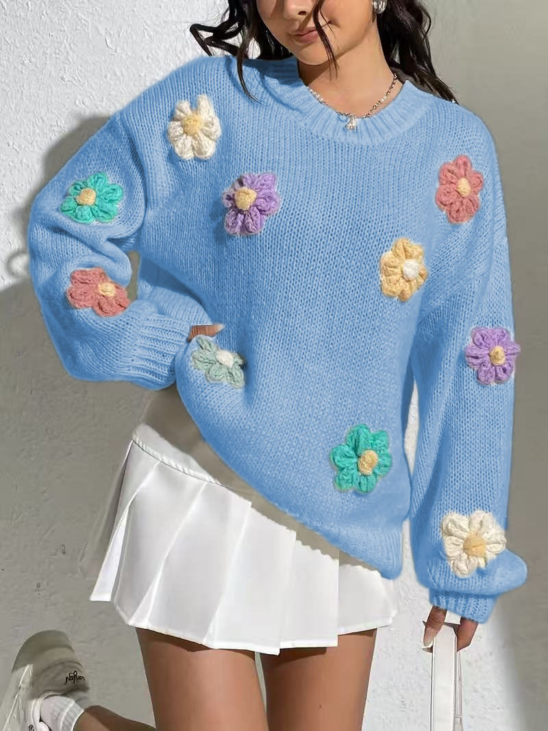 Damen blumengestickter Oversized-Pullover Drune
