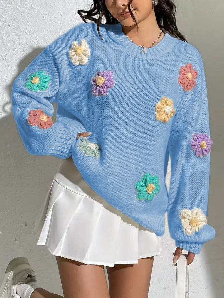 Damen blumengestickter Oversized-Pullover Drune