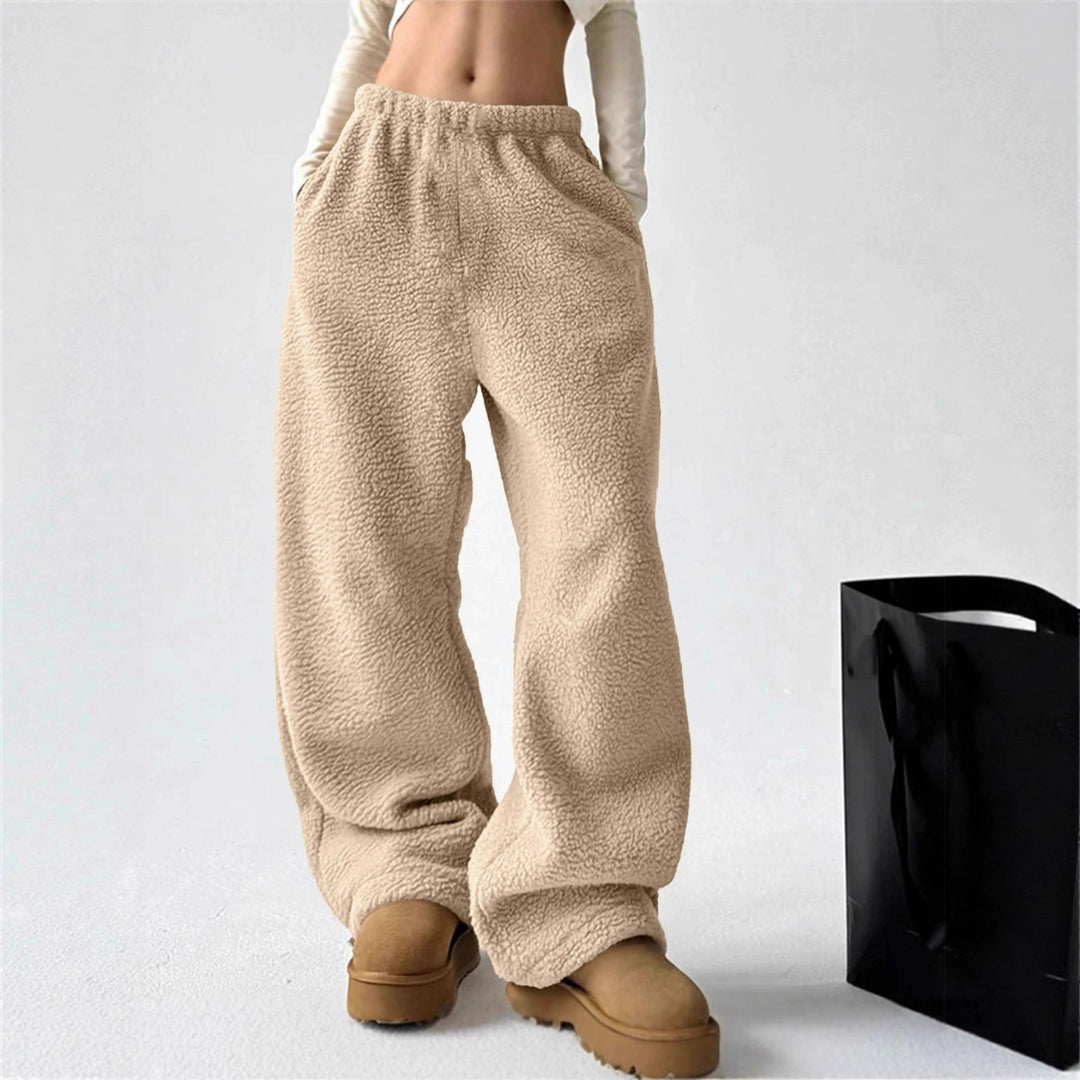 Damen bequeme Fleece-Hose mit weitem Schnitt und elastischem Bund Drune
