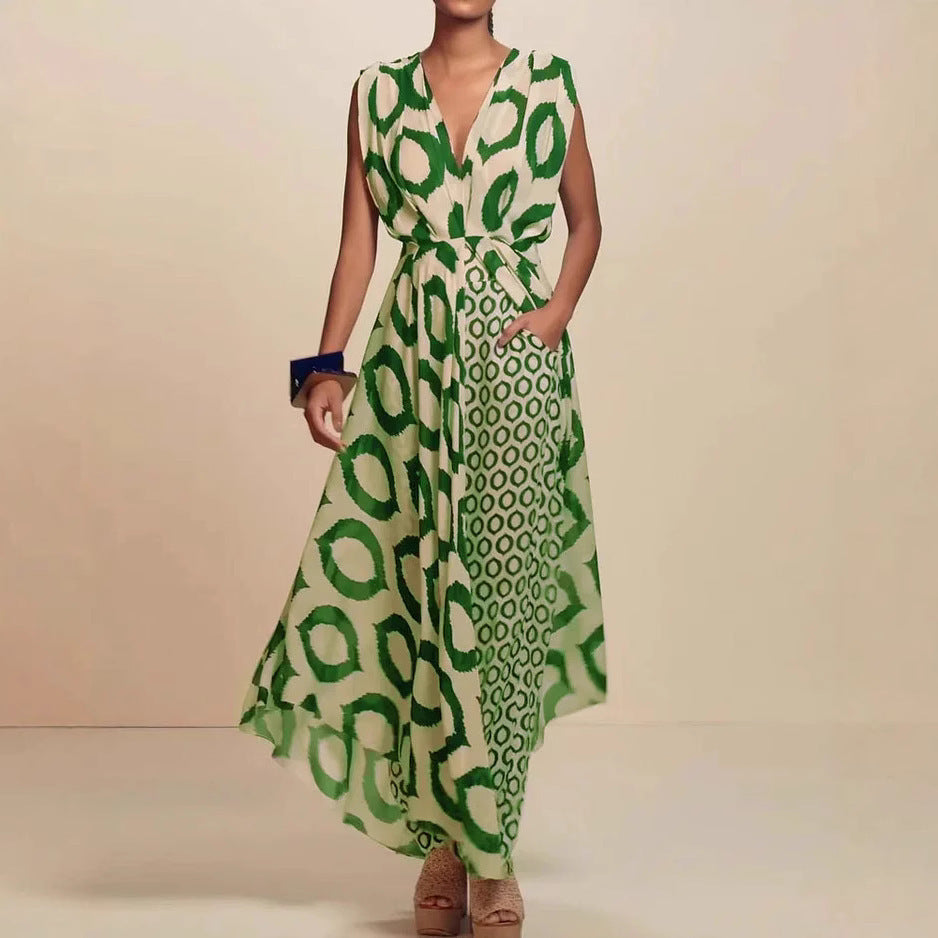 Damen Maxikleid mit raffiniertem Wickeldesign und Taschen Drune