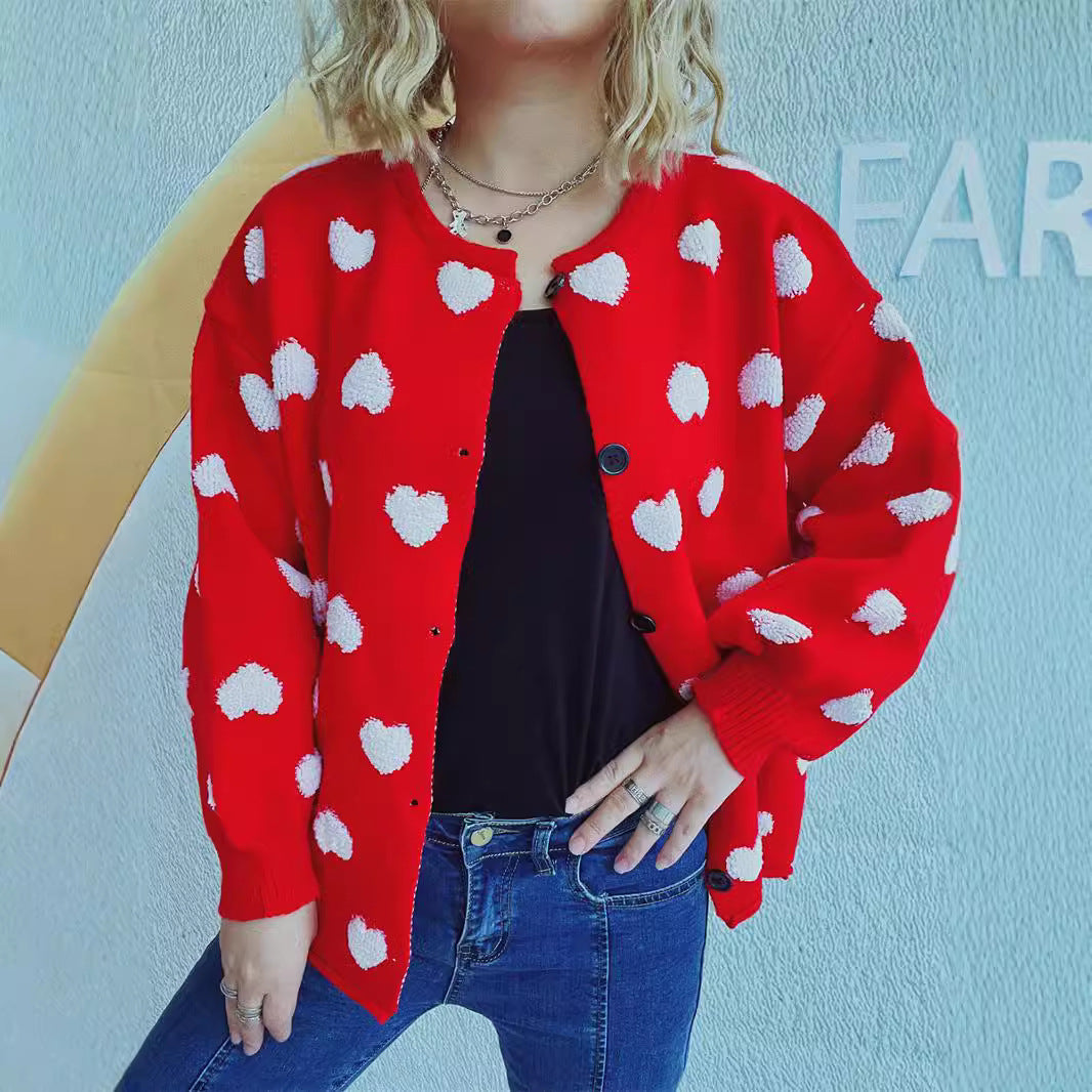Damen Strickjacke mit Herzen-Muster und lässigem Schnitt Drune
