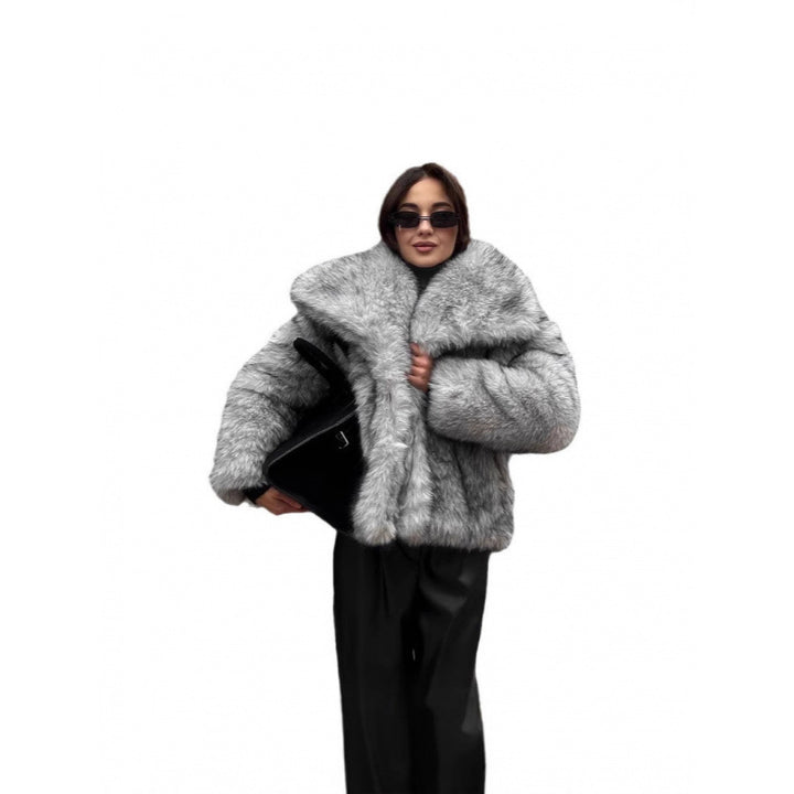 Damen Kunstpelzjacke mit voluminösem Kragen und lockerer Passform Drune