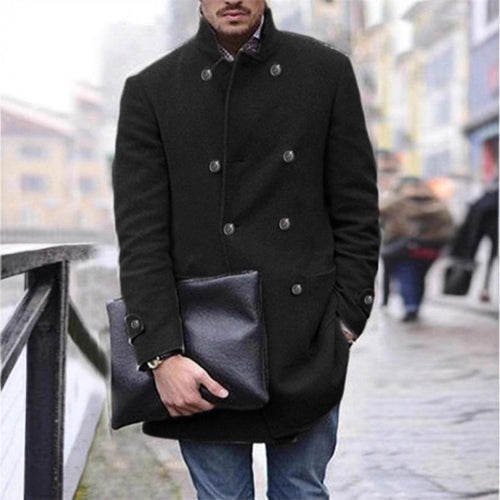 Herren eleganter Wintermantel mit doppelter Knopfleiste und wärmendem Innenfutter Drune