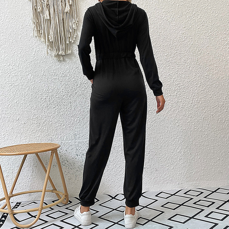 Damen Kapuzensweat Jumpsuit mit hochwertigem Reißverschluss und elastischen Bündchen Drune