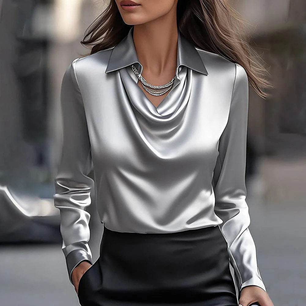 Damen Bluse mit schickem Wasserfall-Ausschnitt und langen Ärmeln Drune