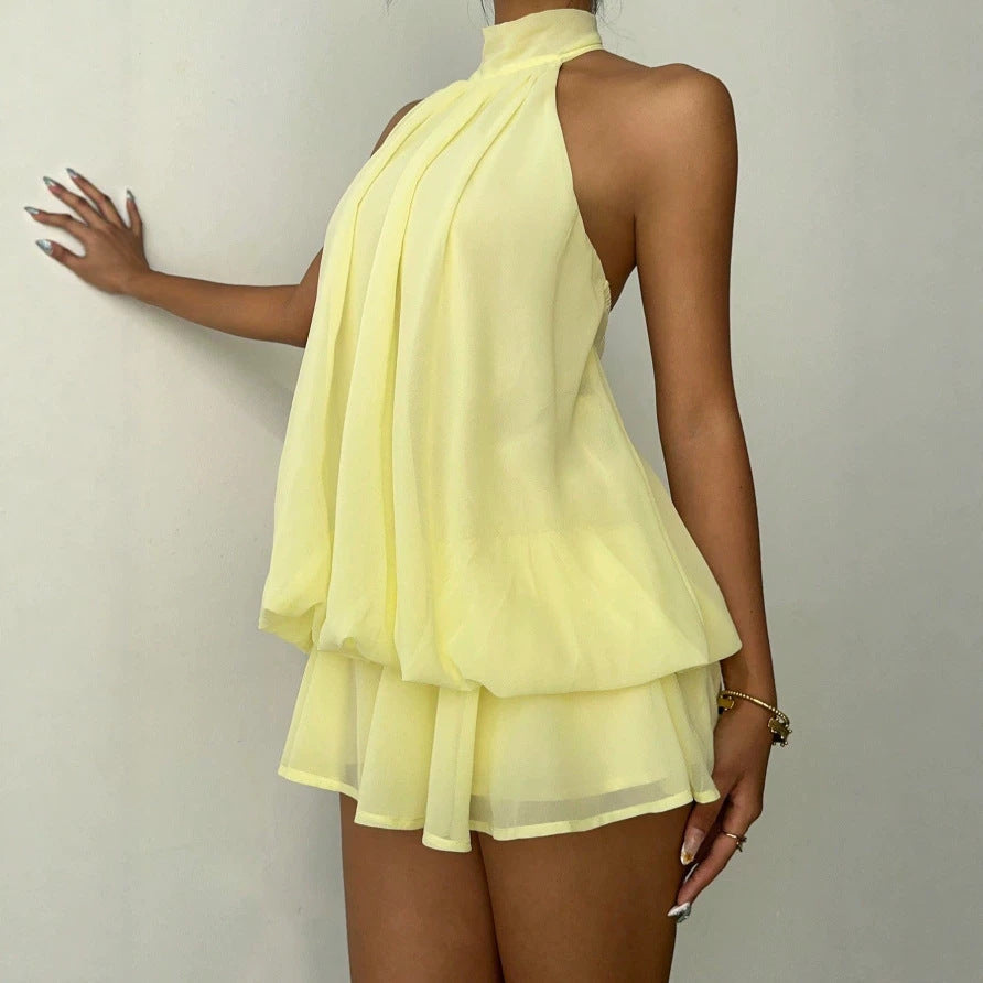 Damen luftiges Chiffon-Kleid mit asymmetrischem Schnitt Drune