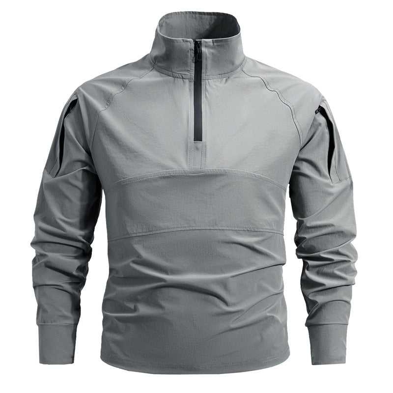 Herren nan taktischer Halfzip-Softshellpullover mit Ärmeltaschen und hohem Kragen Drune