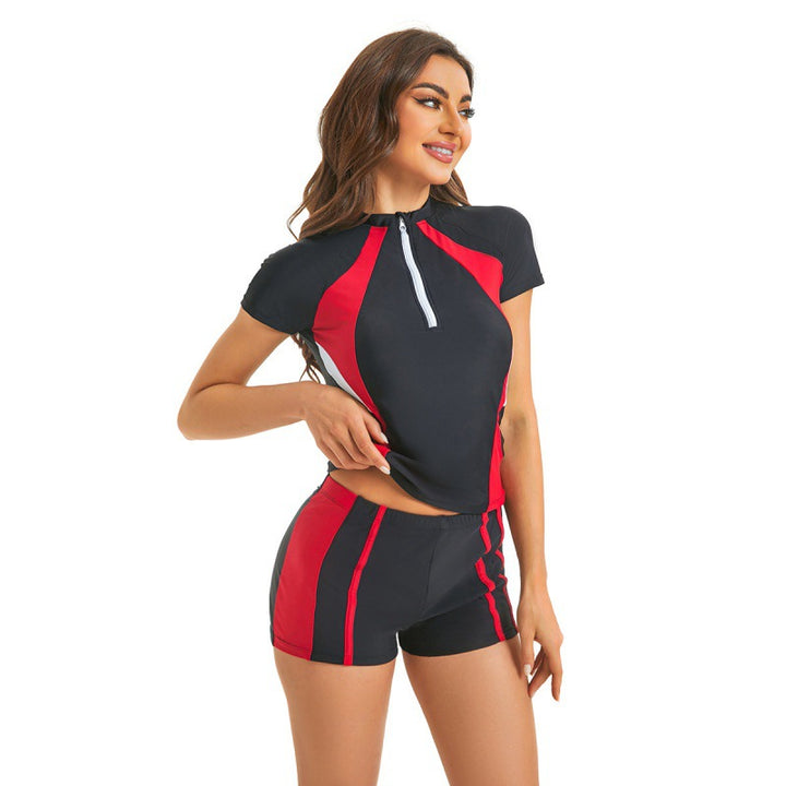 Damen Sport Bikini-Set mit Kurzarm-Oberteil und hohem Schnitt Drune