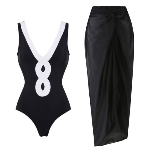 Damen eleganter V-Ausschnitt Schwimmanzug mit stilvollem Wickelrock Drune
