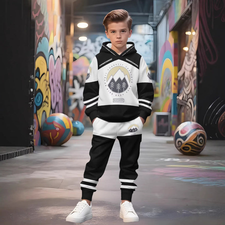 Unisex nan Kinder Jogginganzug mit Kapuzenpullover und detailreichem Auto-Print Drune