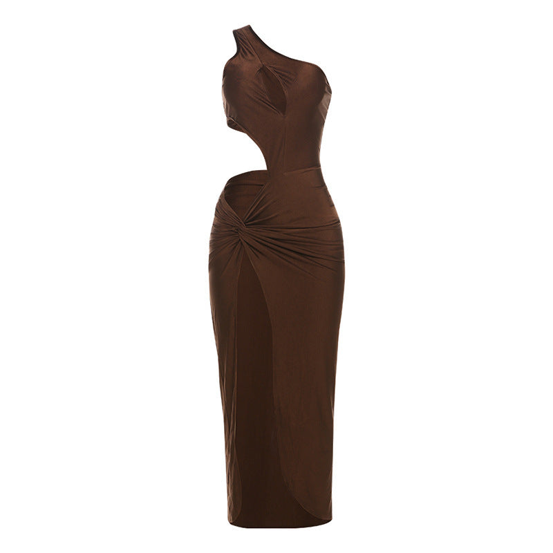 Damen Elegantes Asymmetrisches Midi-Party Kleid mit raffinierter Drapierung Drune