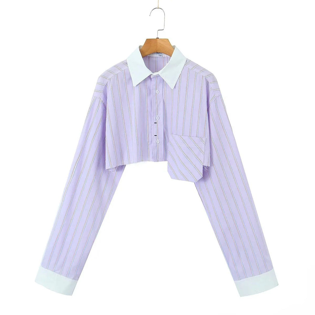 Damen cropped Hemd mit gestreiftem Design und klassischem Kragen Drune