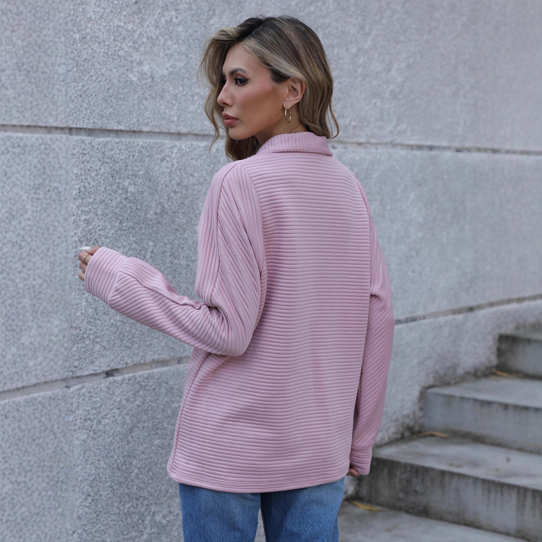 Damen lässiger Pullover mit Reißverschluss und Rippstruktur Drune