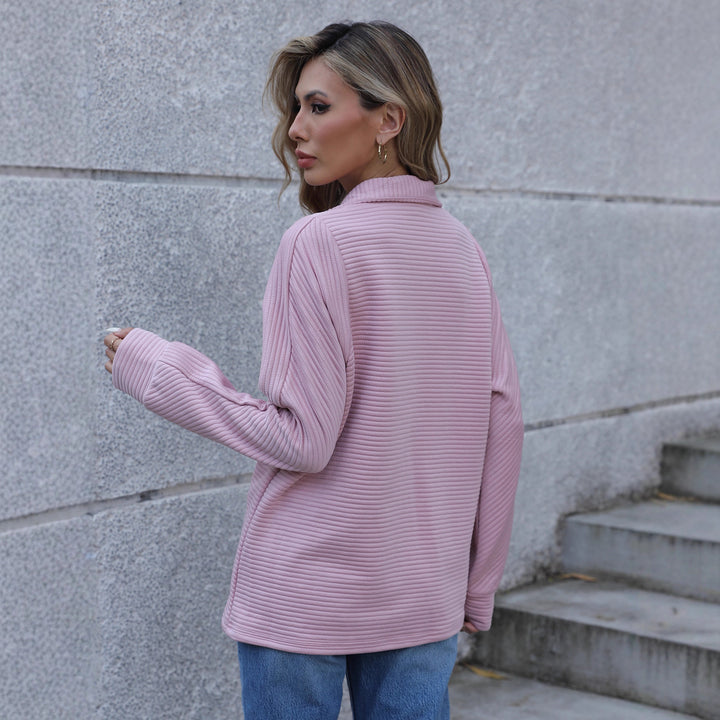 Damen lässiger Pullover mit Reißverschluss und Rippstruktur Drune