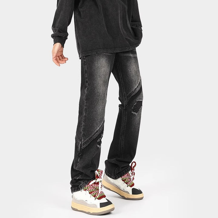 Herren modische Ripped Denim-Jeans im lässigen Schnitt mit asymmetrischem Design Drune
