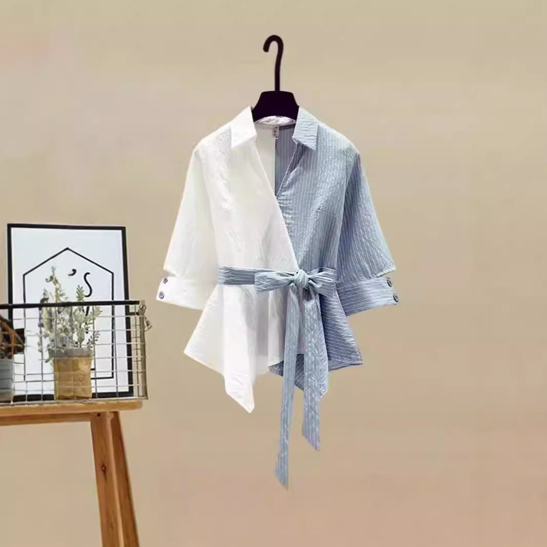 Damen Zweiteiliges Set mit lockerem, gestreiften Oberteil und weiter Jeans-Hose Drune