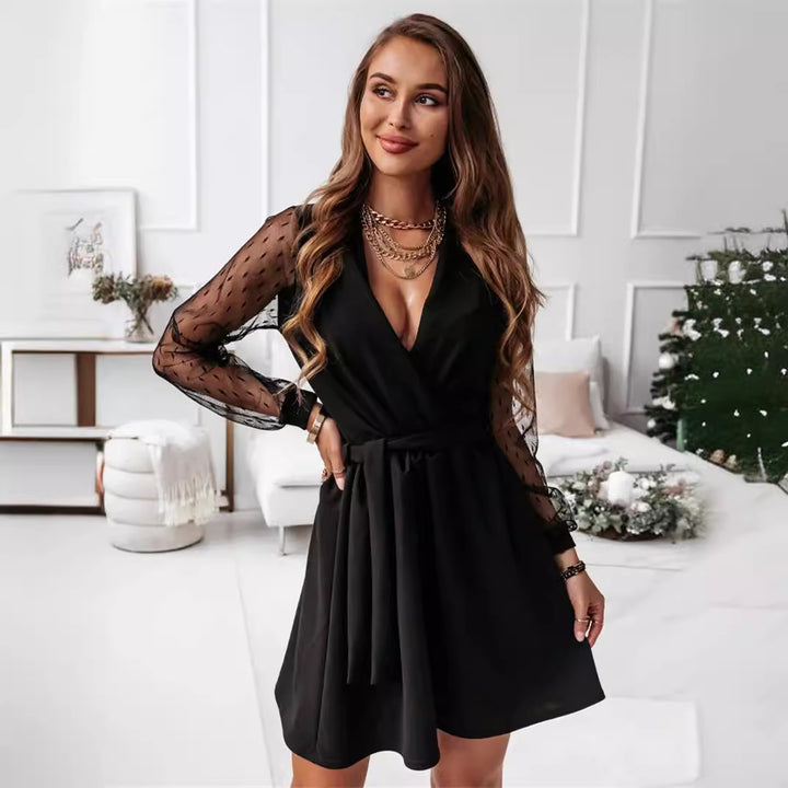 Damen Eleganter Jumpsuit mit transparenten Ärmel Drune