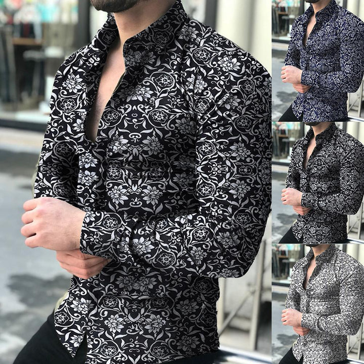 Herren nan figurbetontes Langarmhemd mit feinem Ornamentmuster und stretch Baumwollmischung Drune