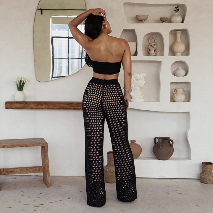 Damen Set aus gehäkeltem Oberteil und weitem Palazzo-Hosen Drune