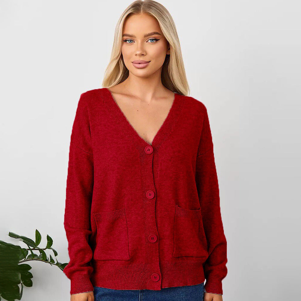 Damen Kuscheliger Cardigan mit V-Ausschnitt und praktischen Taschen Drune