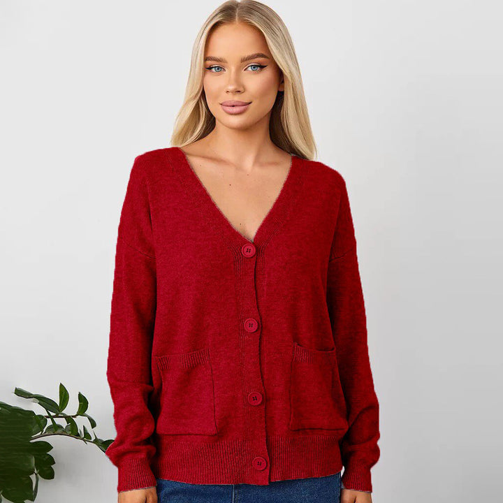 Damen Kuscheliger Cardigan mit V-Ausschnitt und praktischen Taschen Drune