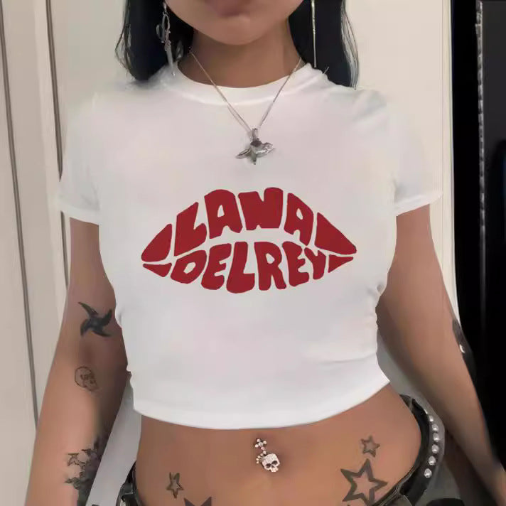 Damen Crop-T-Shirt mit auffälligem Statement-Print Drune