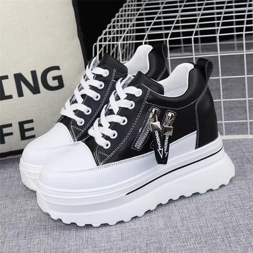 Damen Sportliche Sneaker mit Plateau und Reißverschluss Drune