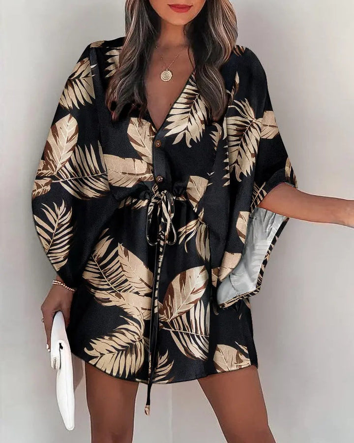 Damen angehendes Strandkleid mit eleganter Taillenbindung und einzigartigem Muster Drune
