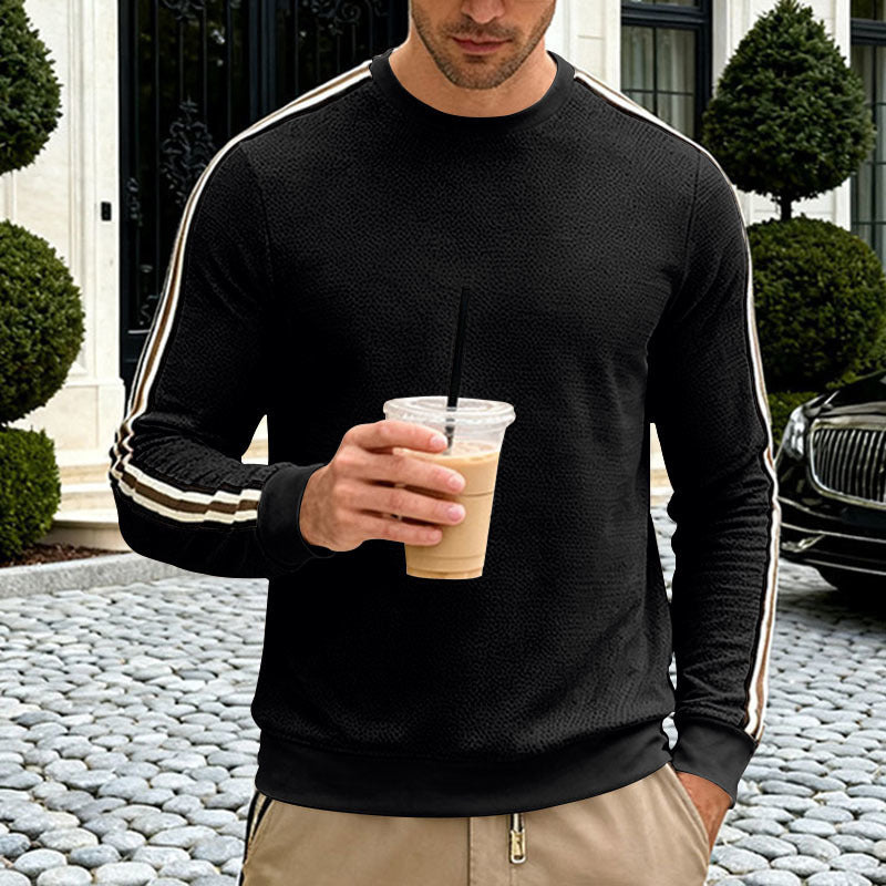 Herren nan strukturiertes Sweatshirt mit feiner Waffelstruktur, kontrastierenden Seitenstreifen an den Ärmeln und körpernaher Passform Drune