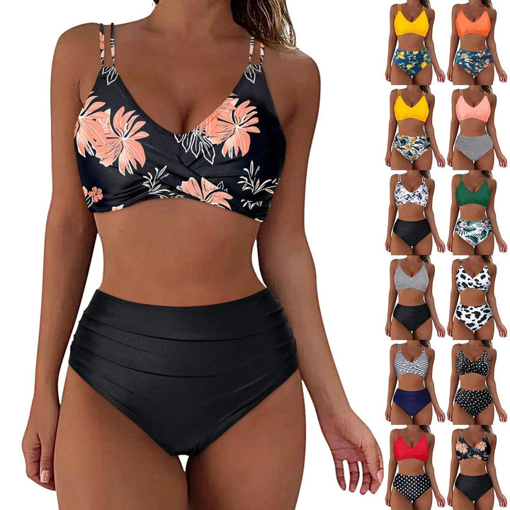 Damen Hochgeschnittenes Bikini-Set mit elegantem Wickeldesign Drune