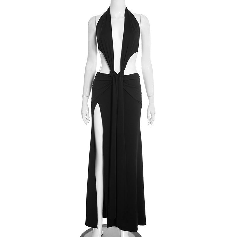 Damen Cut-Out Maxikleid mit tiefem V-Ausschnitt und drapiertem Design Drune