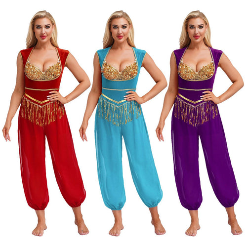 Damen Kostüm-Jumpsuit mit glitzerndem Oberteil und lässiger Hose Drune