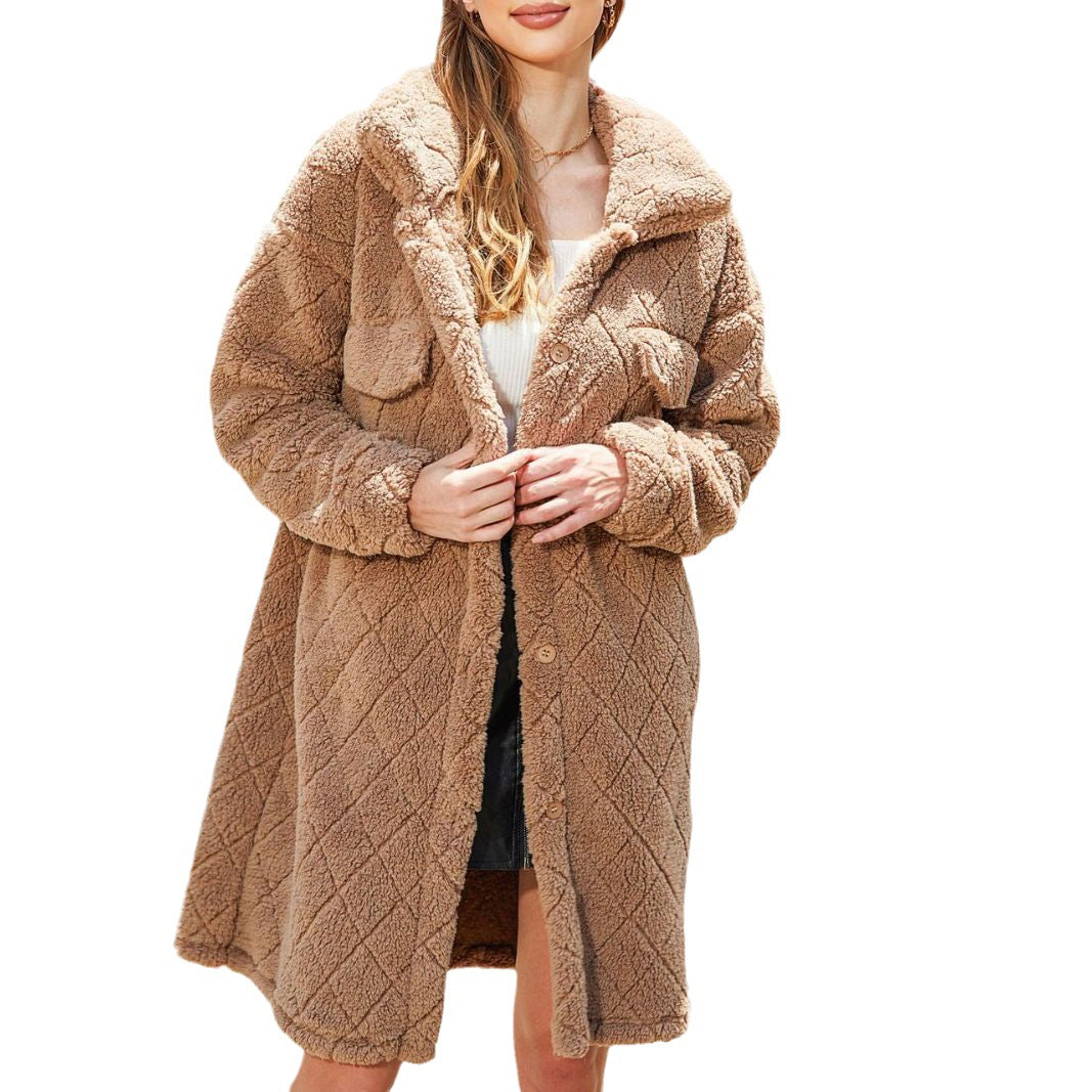 Damen Plüschiger Oversized-Mantel mit großen Taschen und strukturiertem Design Drune