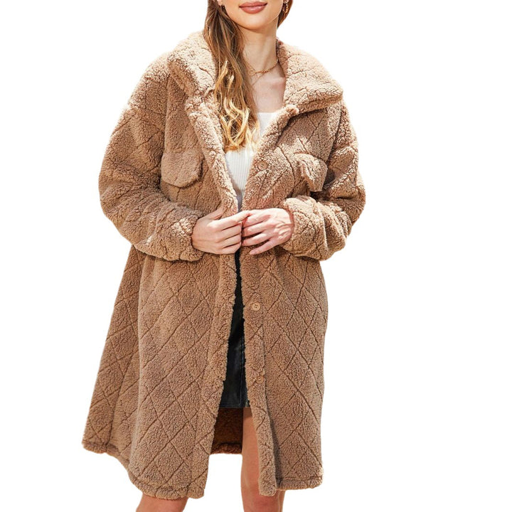 Damen Plüschiger Oversized-Mantel mit großen Taschen und strukturiertem Design Drune