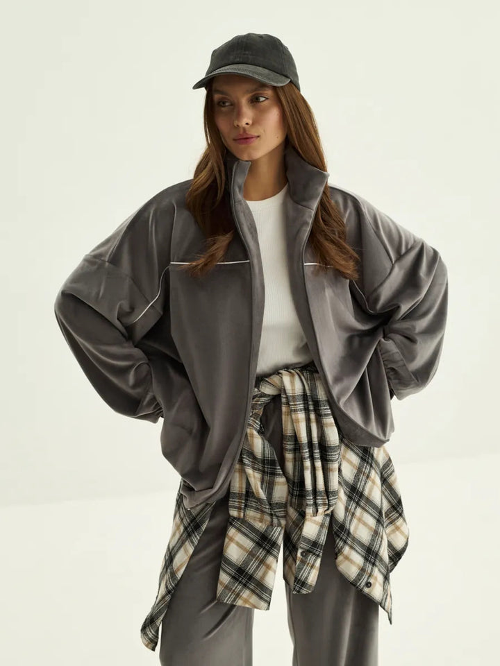 Damen lässiges Fleecejacke mit hohem Kragen Drune
