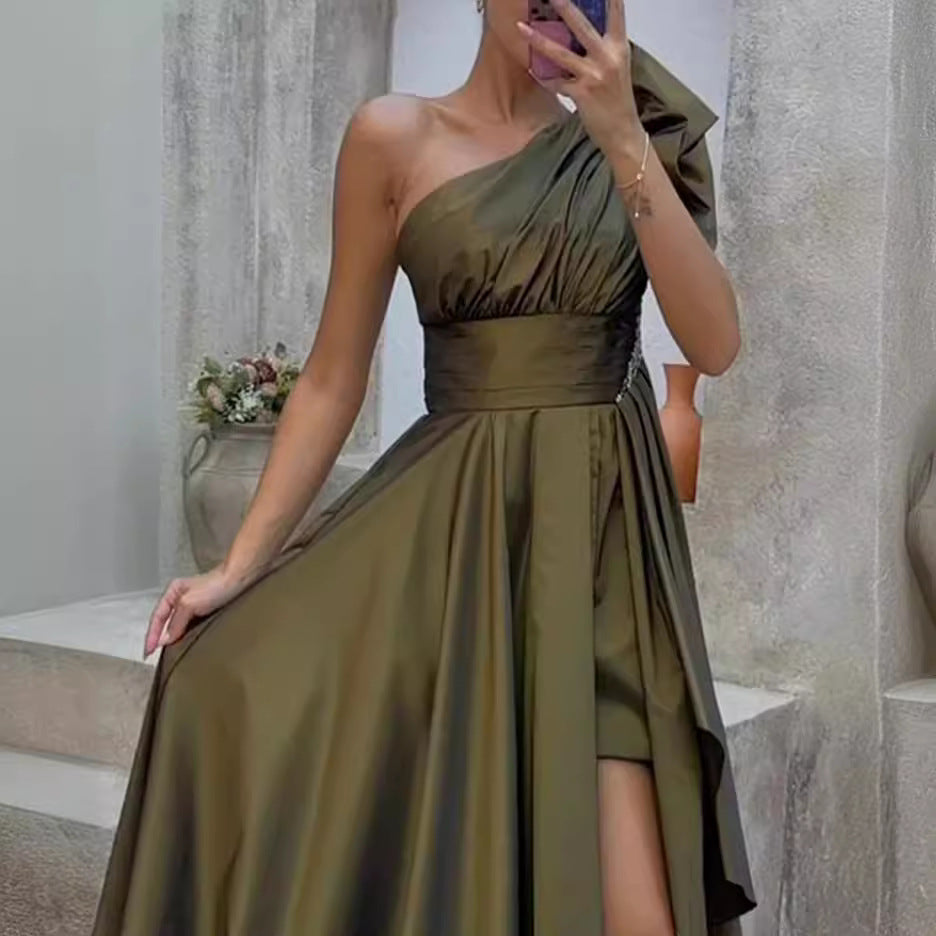 Damen asymmetrisches Maxikleid mit elegantem Schnitt und hohem Schlitz Drune