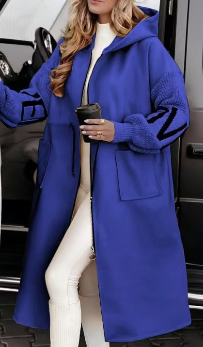 Damen Modische Longjacke mit Kapuze und Taschen Drune