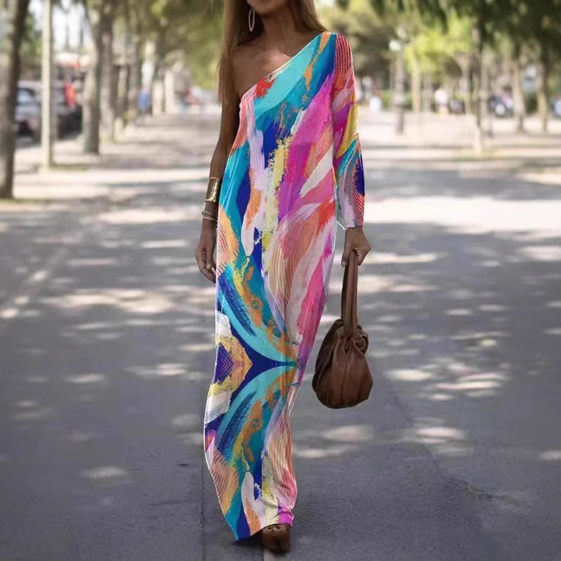Damen Maxikleid mit asymmetrischem Schnitt und lebhaftem Farbdesign Drune